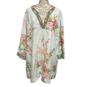 Soft Surroundings Womens Merielle Boho Floral Embroidered Tunic Blouse Size 3X